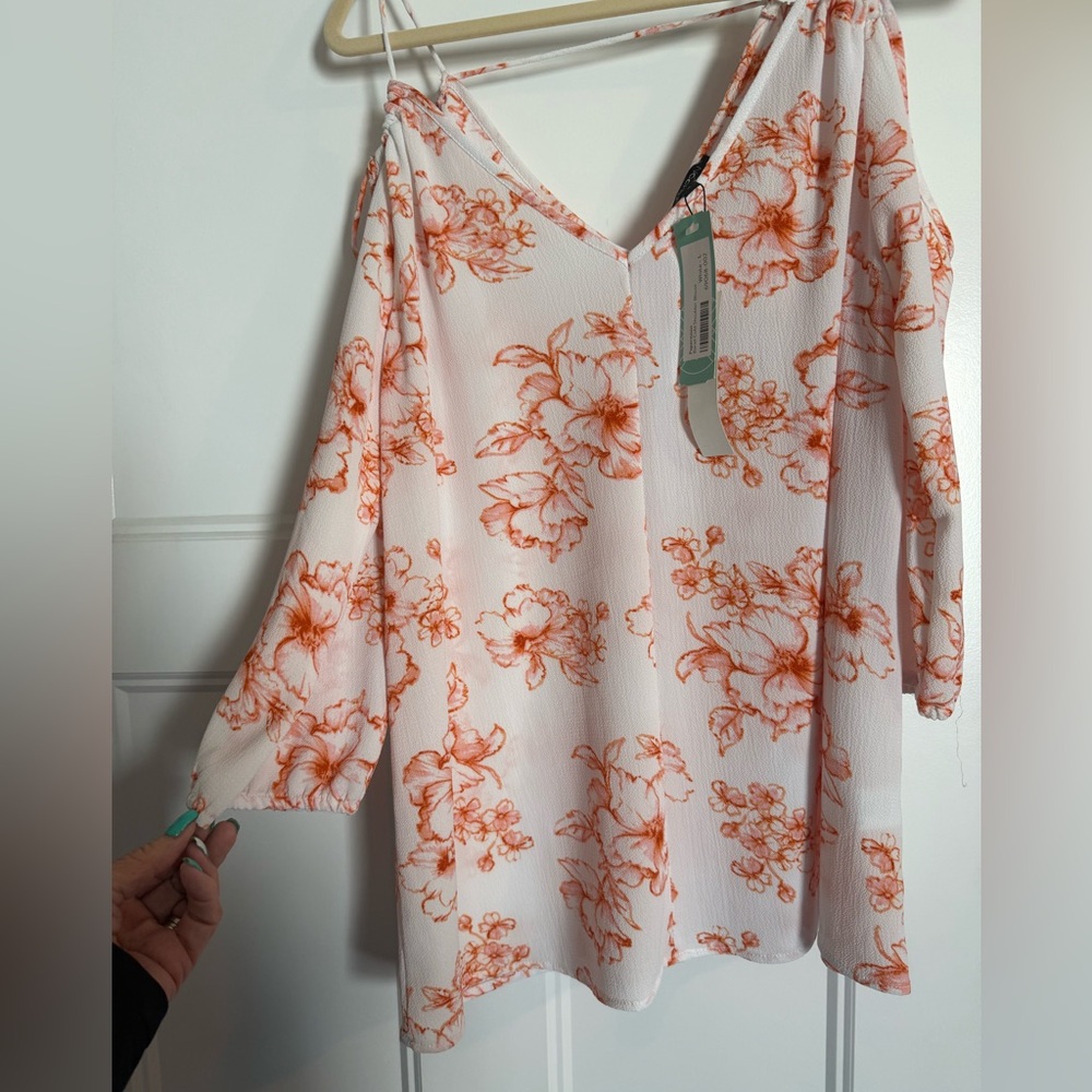 Papermoon Floral V-Neck Blouse - Orange and White